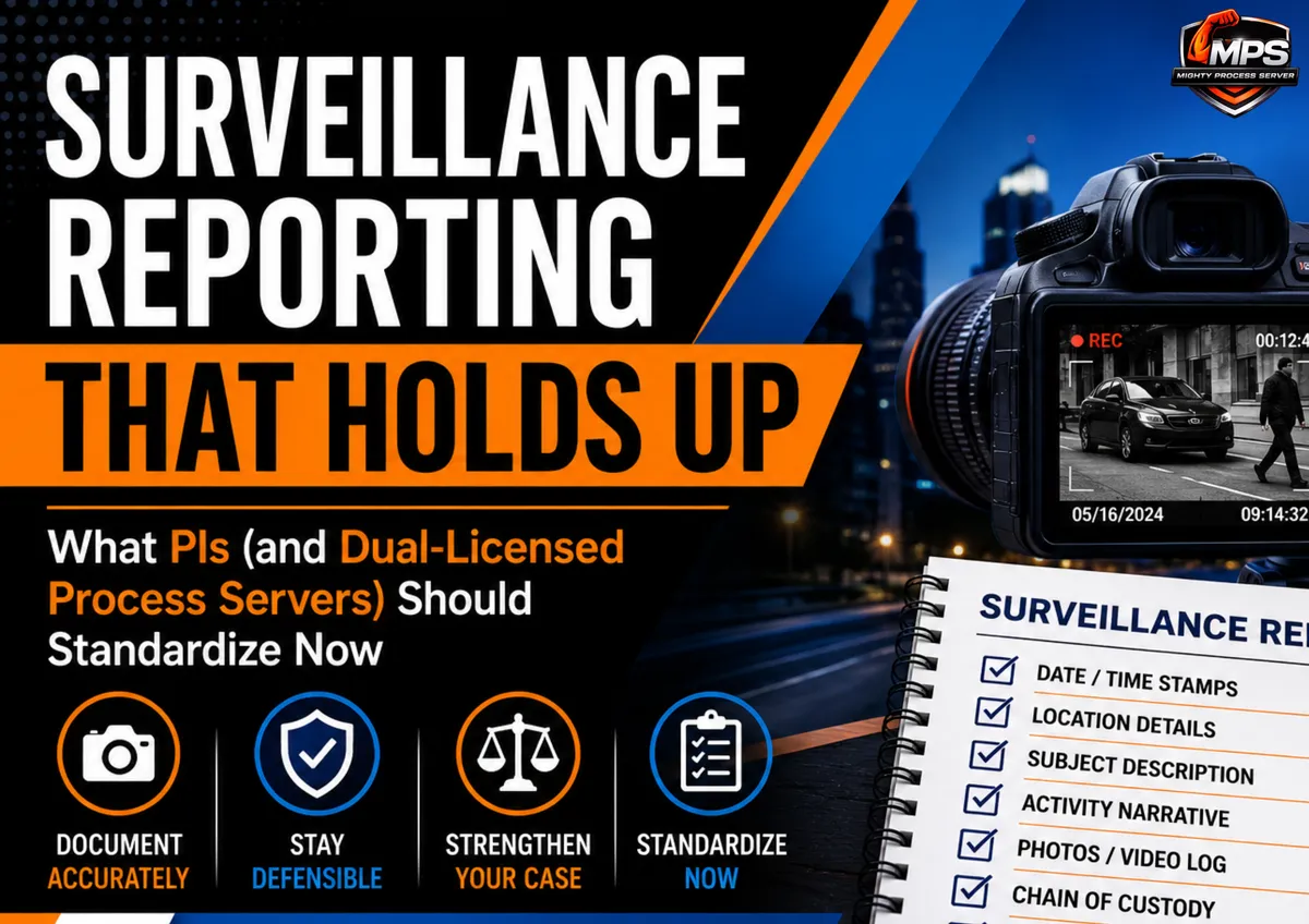 Surveillance Reporting That Holds Up: What PIs (and Dual-Licensed Process Servers) Should Standardize Now